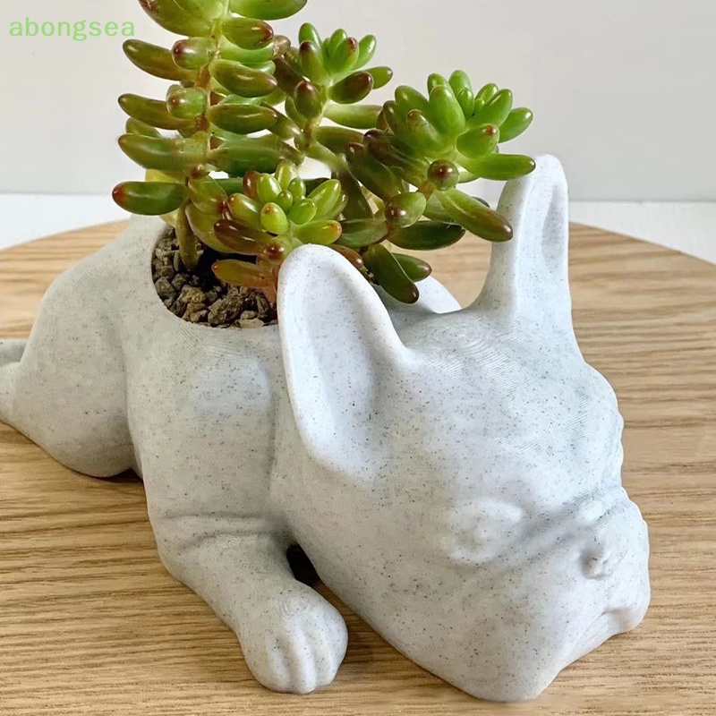 Chậu Cây Hình Chó Bull Pháp Chất Liệu Resin Để Bàn Trang Trí Nhà Cửa