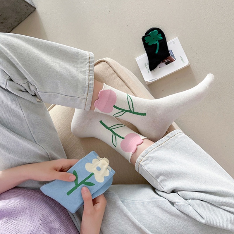 Xixi Vớ Cotton Mềm Thoáng Khí In Họa Tiết Hoa Xinh Xắn Cho Nữ