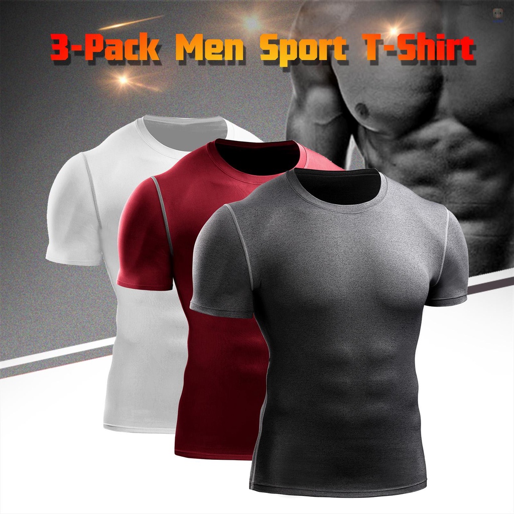 Set 3 Áo Thun Thể Thao Cổ Tròn Ôm Dáng Mau Khô Cho Nam