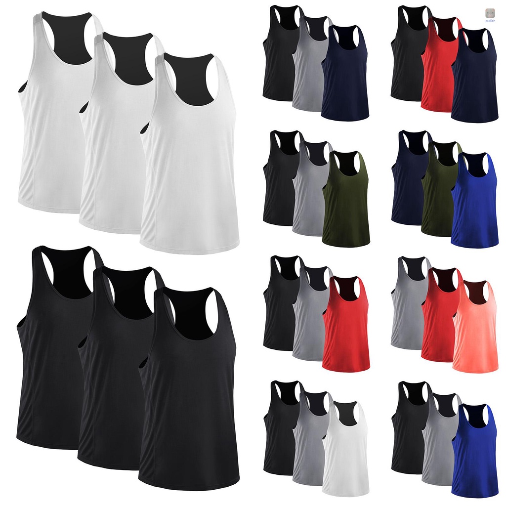 Bộ 3 Áo Ba Lỗ Thể Thao Dáng Rộng Khô Thoáng Nhanh Màu Trơn Cho Nam