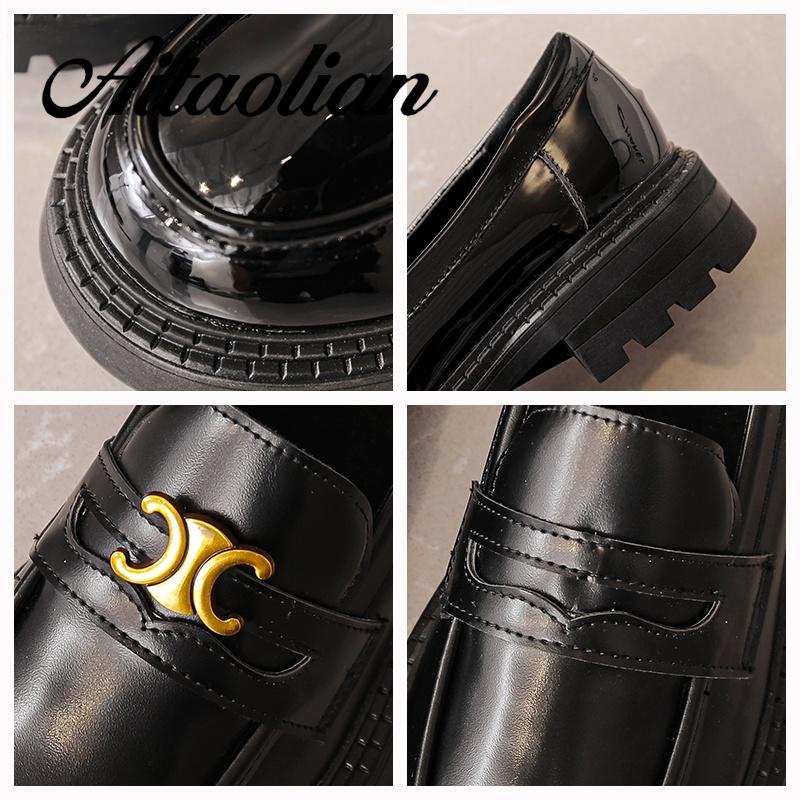 Đôi giày lười da bóng 4cm phong cách retro anh quốc thời trang cho nữ