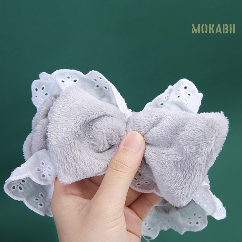 [Mok Abh] Băng Đô Thắt Nơ Bằng Lông Cừu San Hô Dày Mềm Co Giãn Chống Dầu Trang Trí Tóc Dành Cho Nữ
