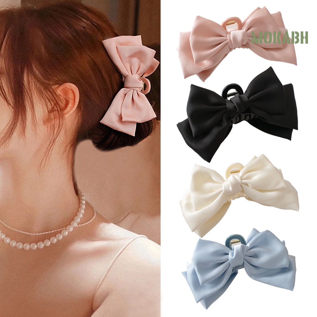 Kẹp Tóc Nơ Lớn Bằng Satin Màu Trơn Phong Cách Hàn Quốc Ngọt Ngào Dành Cho Nữ