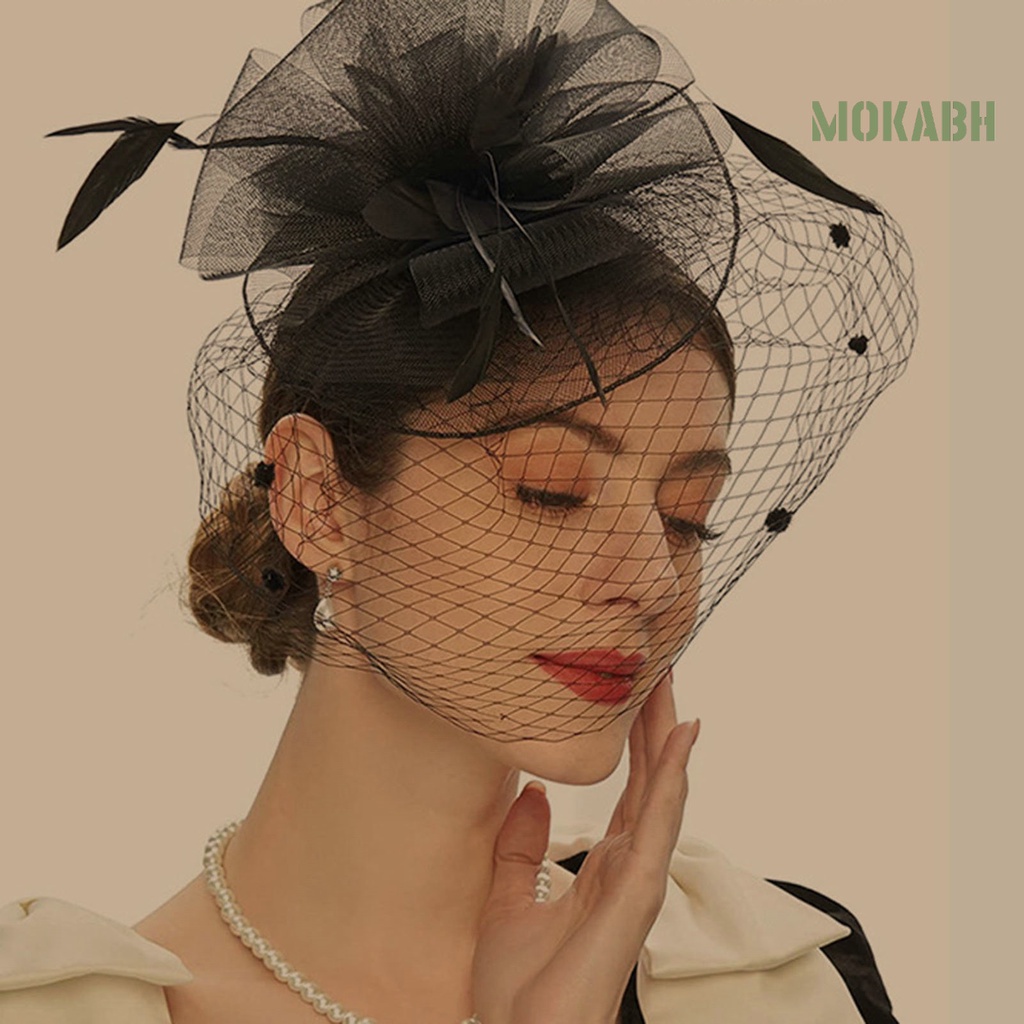 [Mok Abh] Mạng Che Mặt Bằng Vải Lưới Mỏng Họa Tiết Hoa Lớn Thanh Lịch Cổ Điển Trang Phục Đám Cưới / Tiệc Cocktail Dành Cho Bạn Nữ