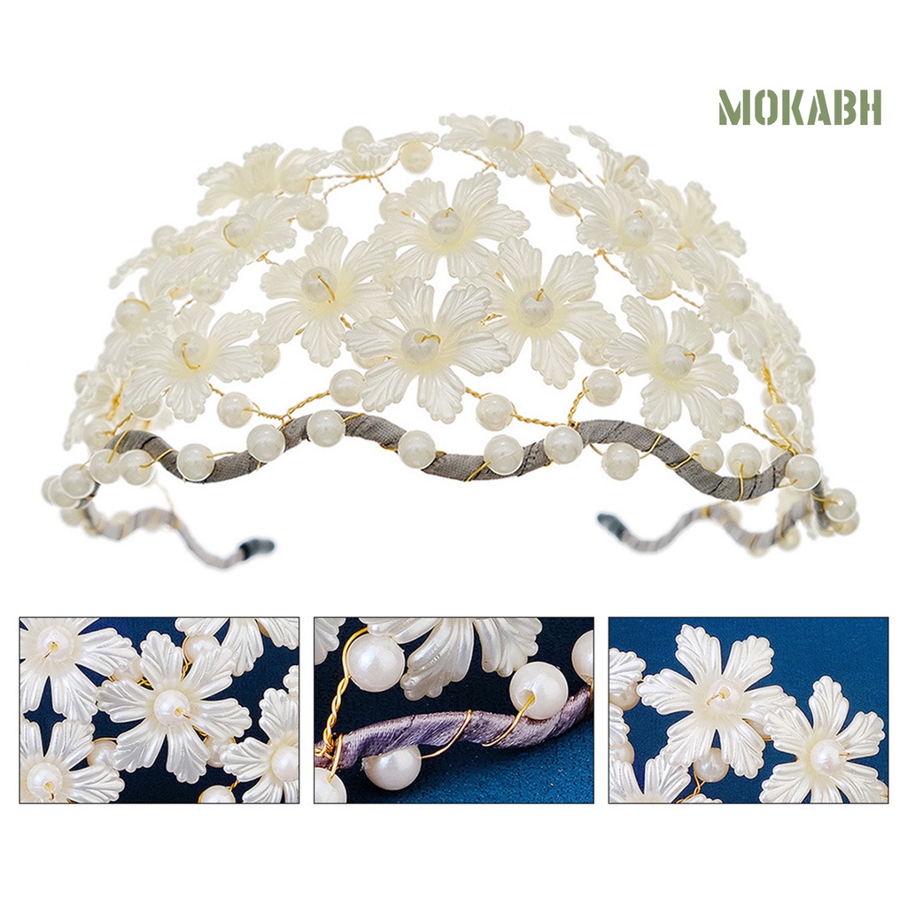 [Mok Abh] Băng Đô Cài Tóc Co Giãn Chống Trượt Họa Tiết Hoa Đính Ngọc Trai Giả Dành Cho Nữ