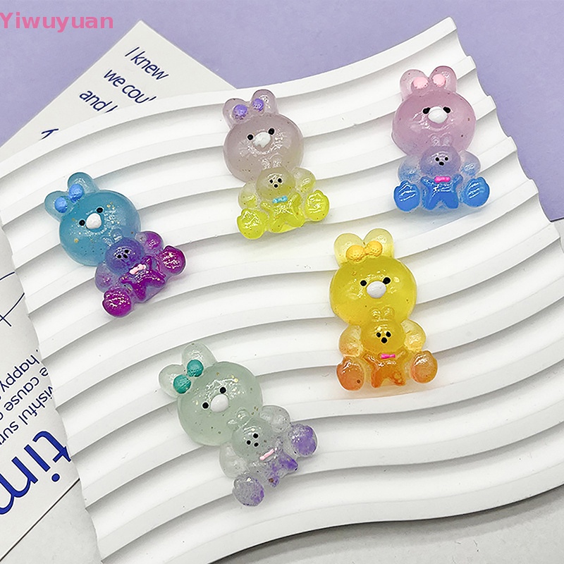 < Yiwuyuan > Bộ 2 Tượng Thỏ Ba Chiều Bằng Nhựa Resin Phát Sáng Màu Gradient Trang Trí Bảng Điều Khiển Ô Tô Để Bàn Nhà Cửa Mới