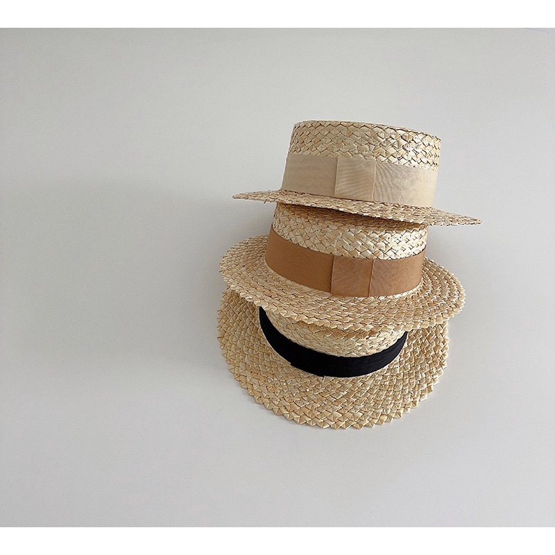 Mũ cói dây ruy băng viền lớn mùa hè cho bé