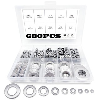 Set 680 vòng đệm bằng thép không gỉ m2 m2.5 m3 m4 m5 m6 m8 m10 m12 sump dùng sửa chữa đa năng tiện dụng