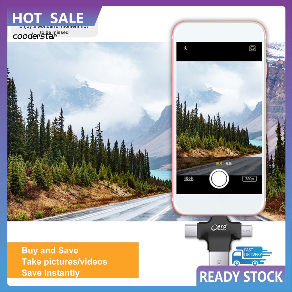 Đầu Đọc Thẻ Nhớ Micro / Type-C 4 Trong 1 Tiện Lợi Cho Điện Thoại Android