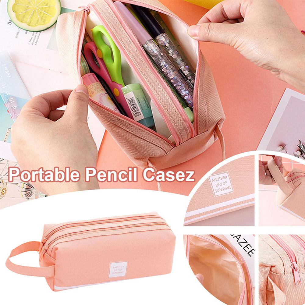 Túi Đựng Bút Bằng Vải Oxford Hai Lớp Có Khóa Kéo Đơn Giản Sáng Tạo D8W5