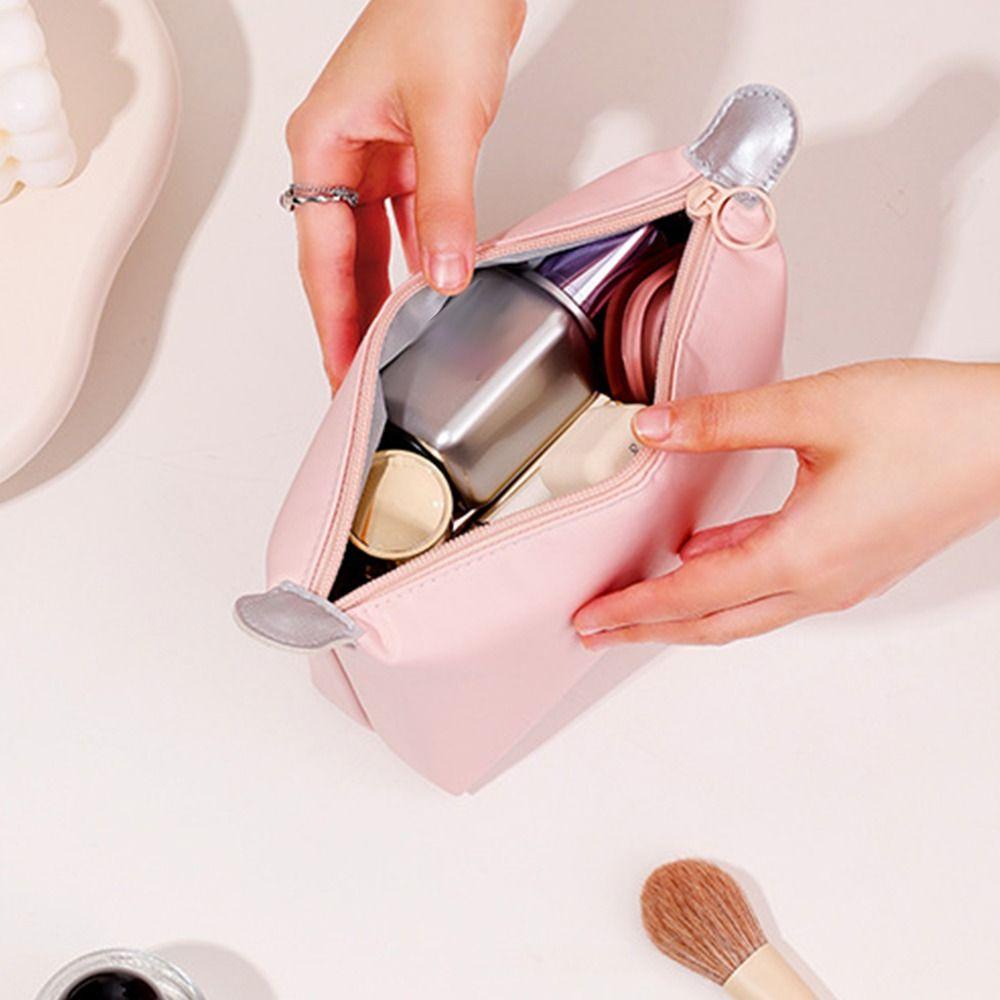 Túi Đựng Mỹ Phẩm / Đồ Vệ Sinh Cá Nhân Bằng PU Màu Trơn Có Khóa Kéo Cho Nữ