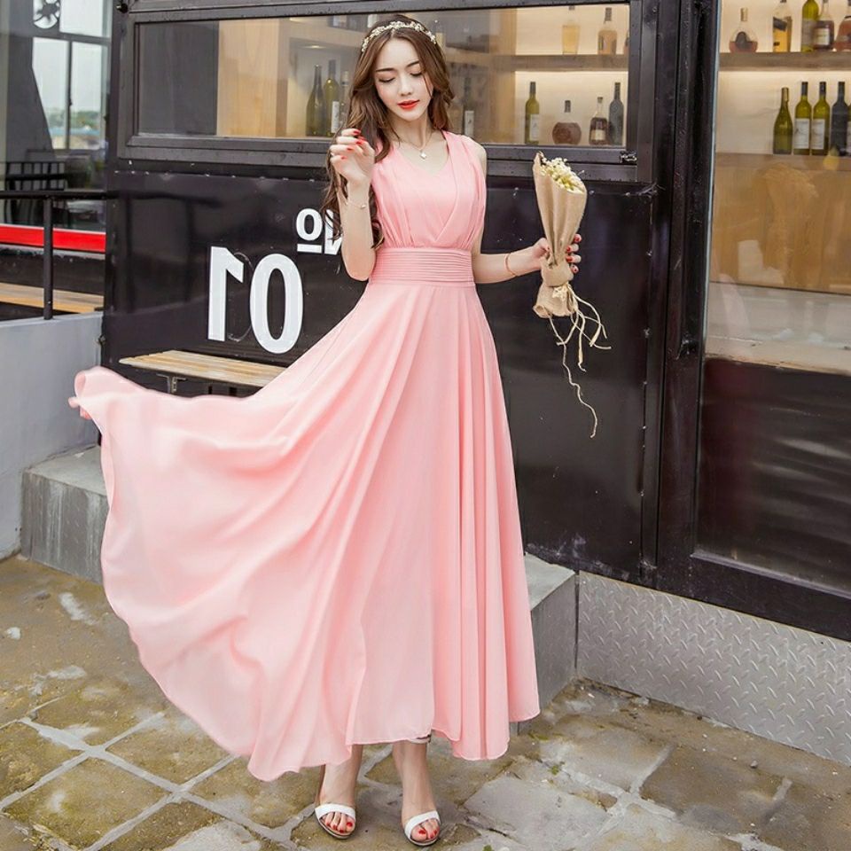 Đầm Voan Chữ A Dáng Dài Rộng Phong Cách Hàn Quốc Thời Trang Mùa Hè Hàng Mới Dành Cho Bạn Nữ Mặc Đi Biển / Tiệc Cưới