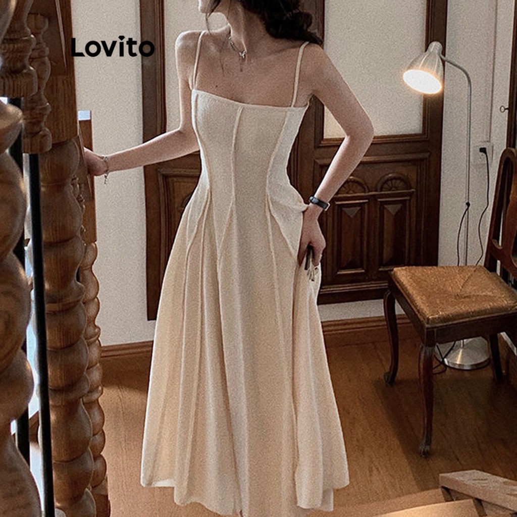 Đầm chữ A Lovito trơn thanh lịch cho nữ LNE11051 (màu trắng)