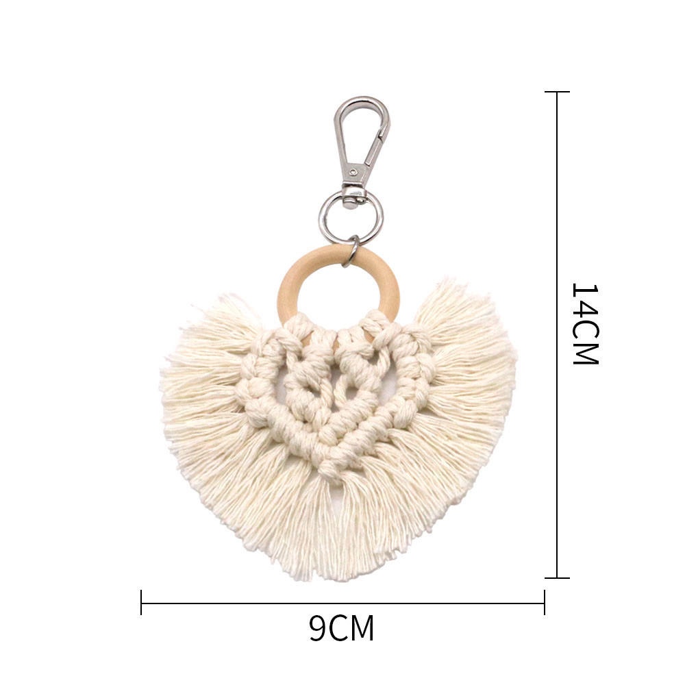 Móc Khóa Dây Tua Rua Hình Trái Tim Phong Cách Boho 5 Màu Sắc Lựa Chọn
