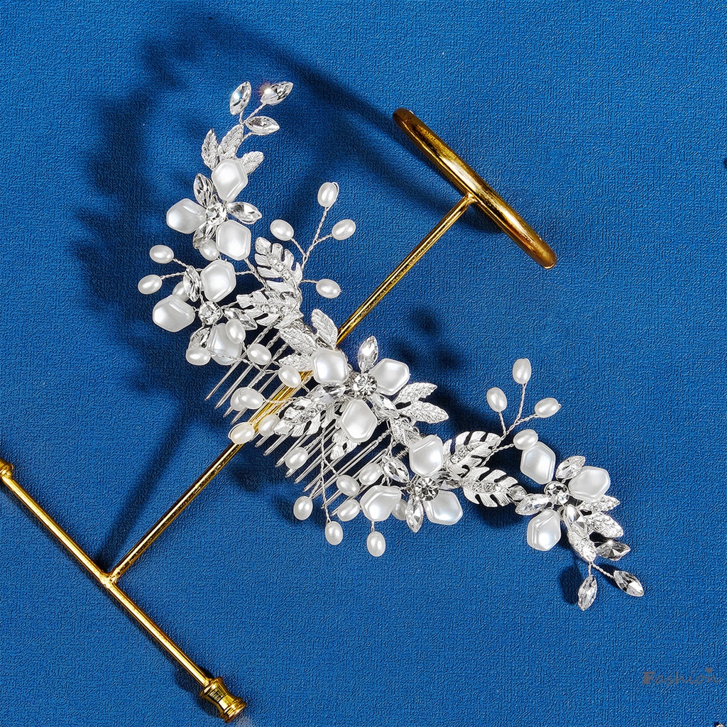 Lược Cài Tóc Hình Hoa Đính Ngọc Trai Giả Cho Cô Dâu