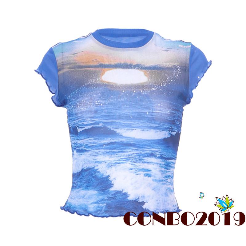 Áo Thun Crop Top Tay Ngắn Cổ Tròn In Họa Tiết Thời Trang Mùa Hè Cho Nữ