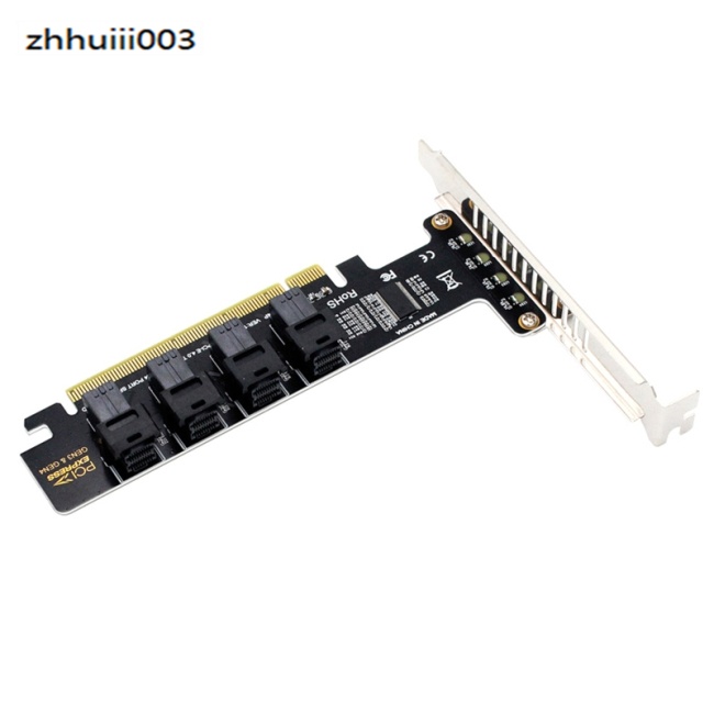Thẻ Mở Rộng Pcie X16 Sang 4 Cổng U.2 Nvme Sff-8643 Sff-8639 Pci-e 4.0 T3eb Có Đèn Led