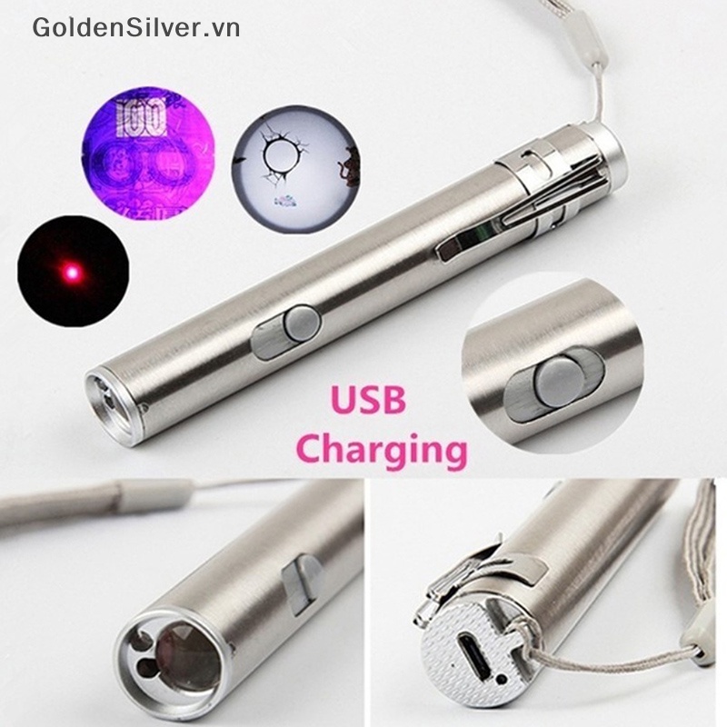 Đèn Pin USB Mini Màu Vàng Bạc Bằng Hợp Kim Nhôm 3 Trong 1