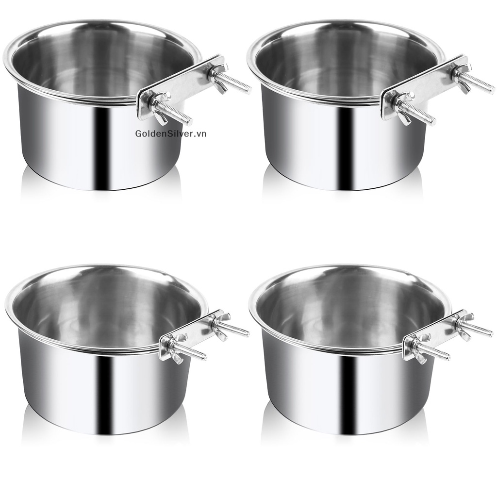 Bộ 4 Tô Đựng Thức Ăn / Nước Uống Bằng Thép Không Gỉ Có Giá Đỡ Kẹp Tiện Dụng Cho Thú Cưng