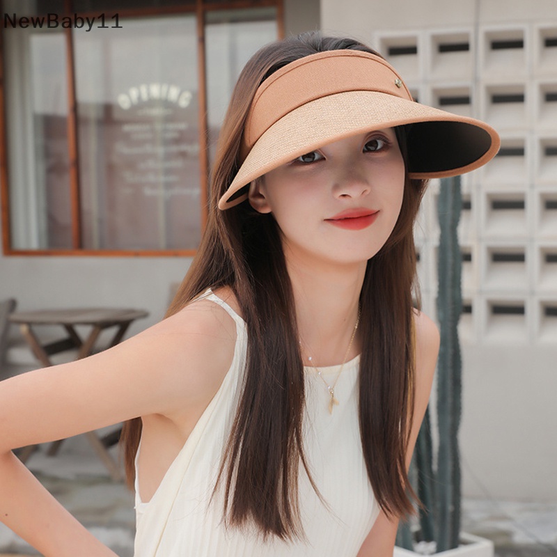 Mũ Cói Rộng Vành Hở Chóp Chống Nắng / Tia UV Có Thể Gập Lại Thời Trang Đi Biển Cho Nữ