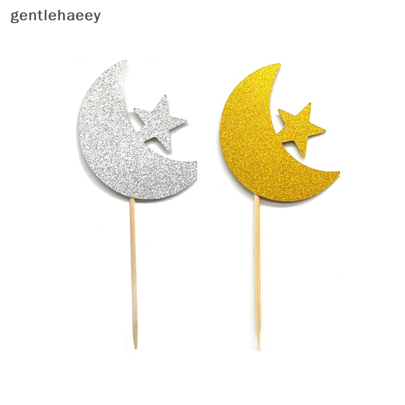 Set 12 Topper Cắm Bánh Kem Hình Ngôi Sao / Mặt Trăng Màu Vàng / Bạc Trang Trí Bánh Kem Sinh Nhật