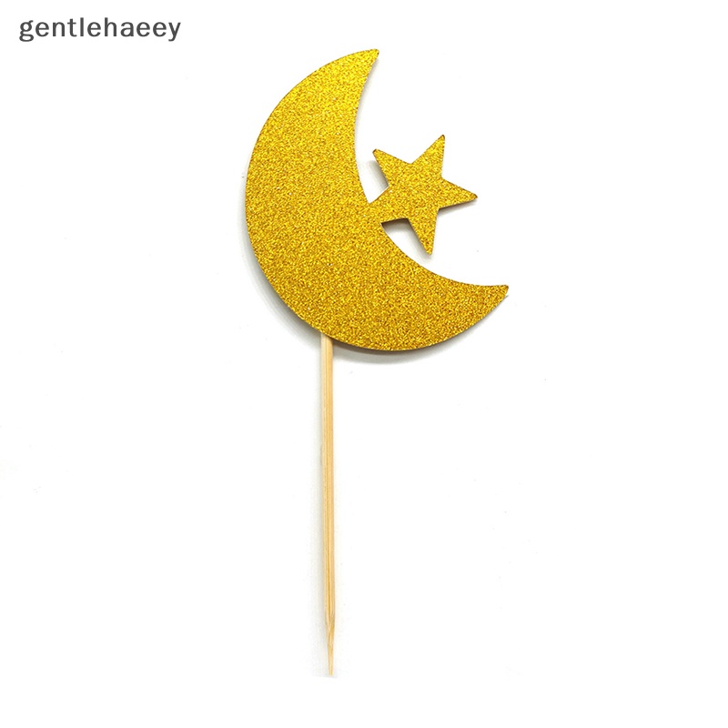 Set 12 Topper Cắm Bánh Kem Hình Ngôi Sao / Mặt Trăng Màu Vàng / Bạc Trang Trí Bánh Kem Sinh Nhật