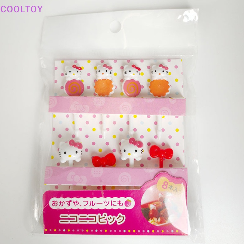 Bộ 8 Nĩa Ăn Trái Cây / Tráng Miệng Mini Họa Tiết Hoạt Hình Dễ Thương Có Thể Tái Sử Dụng Cho Bé