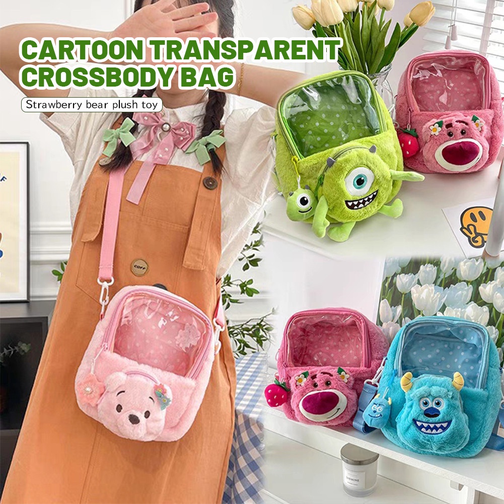 Disney Túi Đeo Chéo Trẻ Em Hình Gấu Dâu Tây Túi Đeo Vai Nữ Chất Lượng Cao Hoạt Hình Thời Trang Ba Lô Vải Nhung Trong Suốt Thông Thường Đa Năng