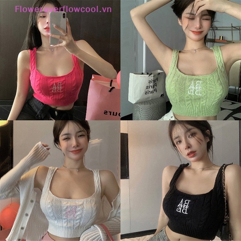 Áo Croptop Dệt Kim Không Tay Thêu Chữ Quyến Rũ Thời Trang Mùa Hè Cho Nữ