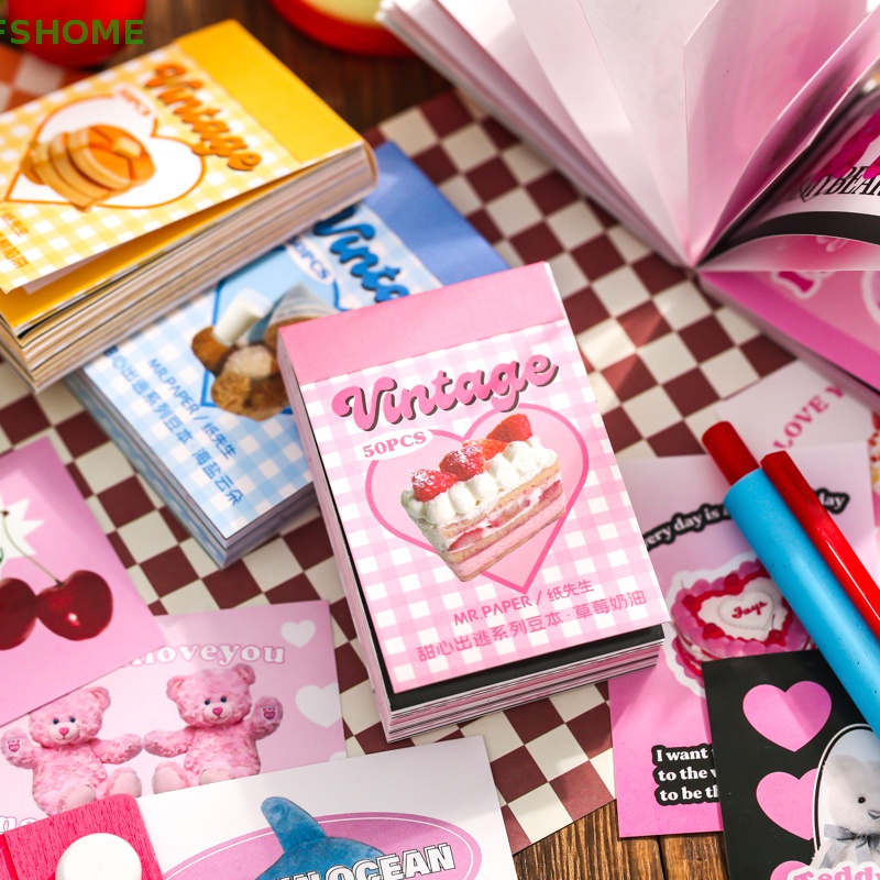 Set 50 Tấm Nhãn Dán Trang Trí Sổ Tay / Nhật Ký / Điện Thoại Hình Cây Kem Dâu Dễ Thương Mới