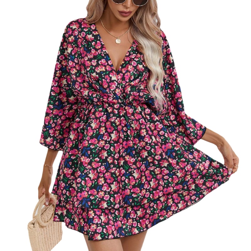 Đầm Xòe Cổ Chữ V Tay Ngắn Phong Cách Bohemian Thanh Lịch Dành Cho Nữ