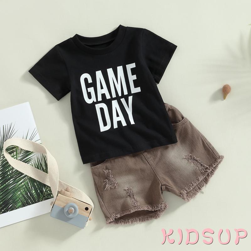 Set Áo Thun Tay Ngắn In Chữ + Quần Short Denim Thời Trang Mùa Hè Cho Bé Trai Và Gái 1 Tuổi