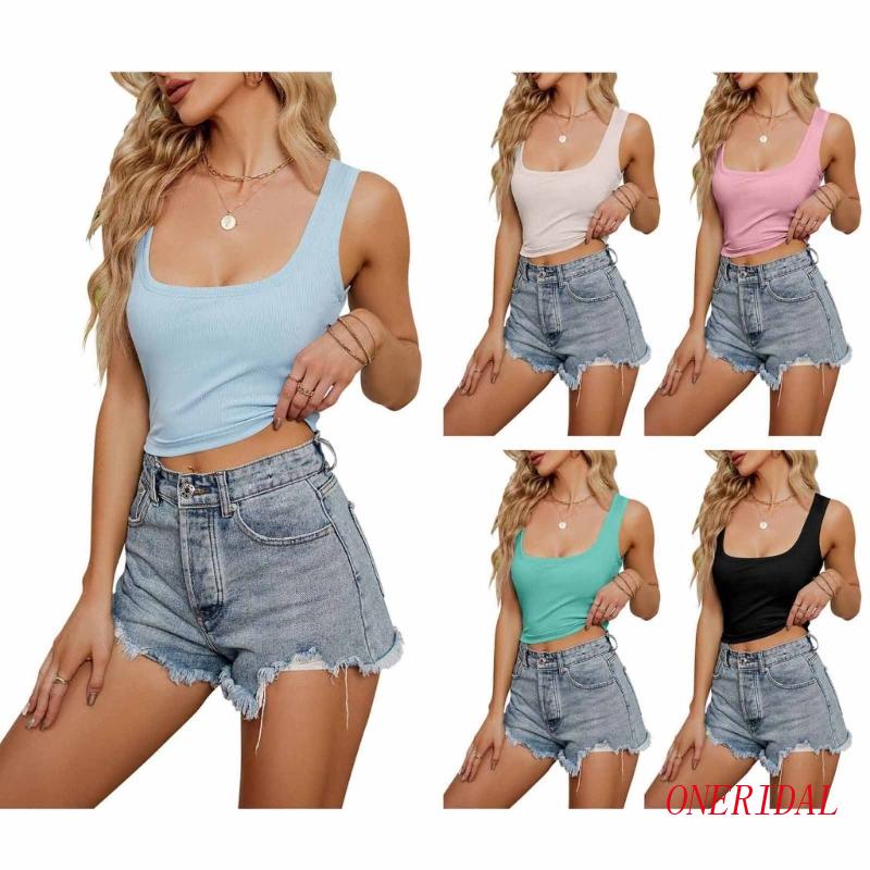 Áo Dệt Kim Sát Nách Cổ Vuông Màu Trơn Dáng Ôm Gợi Cảm Cho Nữ