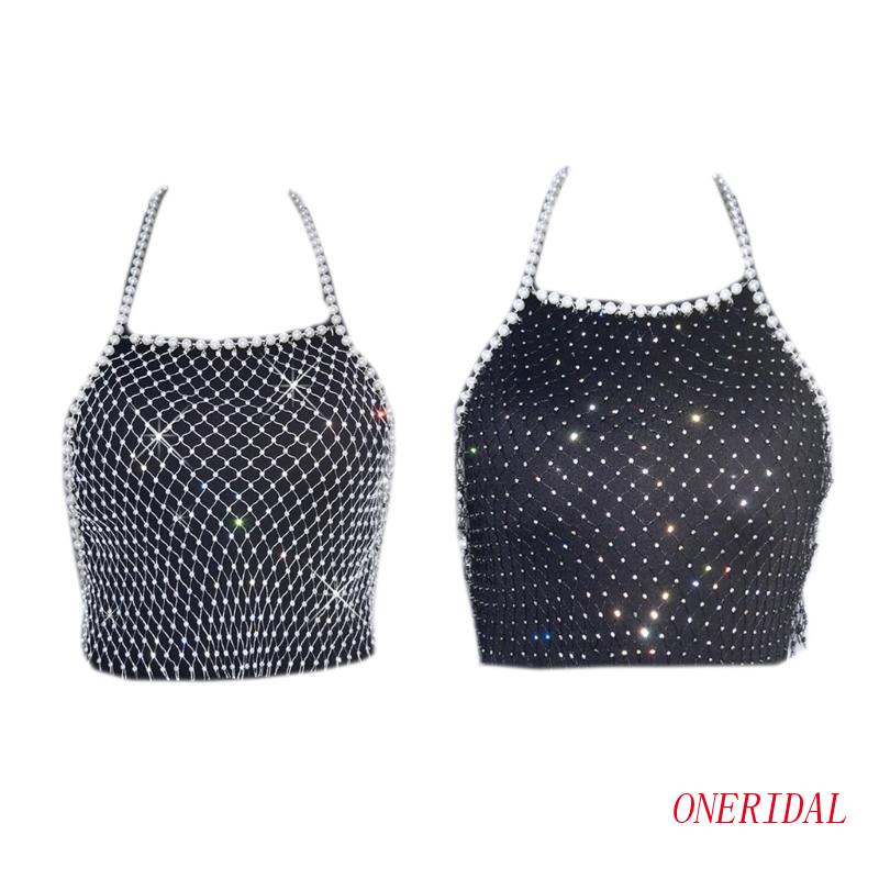 Áo Croptop Lưới Hở Lưng Đính Đá Và Ngọc Trai Thời Trang Dự Tiệc Cho Nữ