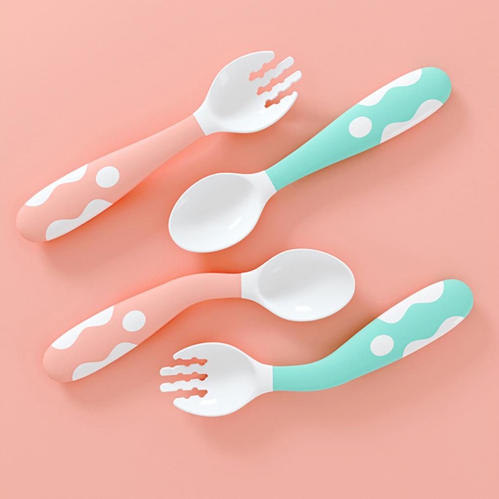 Bộ Muỗng Nĩa Tập Ăn Có Thể Uốn Cong Tự Điều Chỉnh Nhiệt Độ Cho Bé