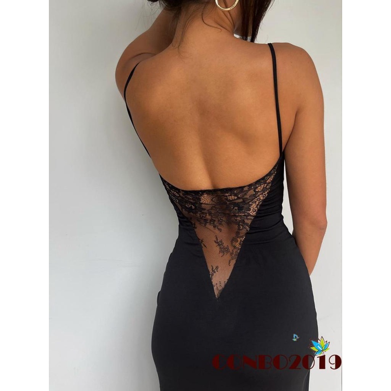 Đầm Dài Hai Dây Phối Ren Quyến Rũ Dành Cho Nữ