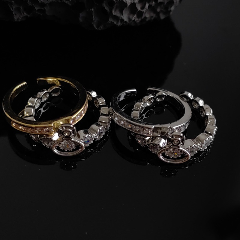 Nhẫn Hai Lớp Đính Kim Cương Hình Học Phong Cách Hàn Quốc Dành Cho Nữ Có Thể Tháo Rời