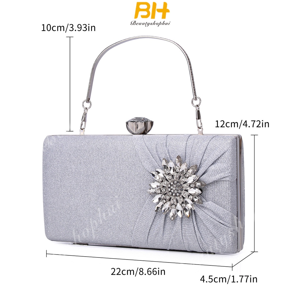 Ví Cầm Tay Dự Tiệc Thiết Kế Hình Hoa Đính Kim Cương Giả Phong Cách Vintage Mới Cho Nữ