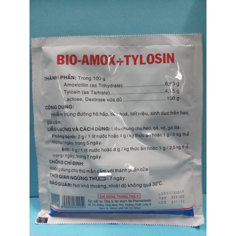 Bio Amox + Tylosine 100g Cho Gà Đá Cho Gia Cầm