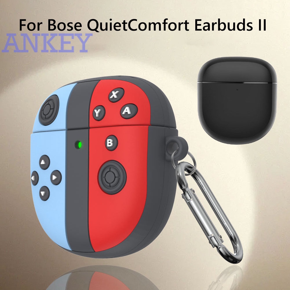 For Bose QuietComfort Earbuds II Case Silicone Headphone Box Cover 3D Cartoon Games Console Earphone Sleeve with Hook Waterproof
