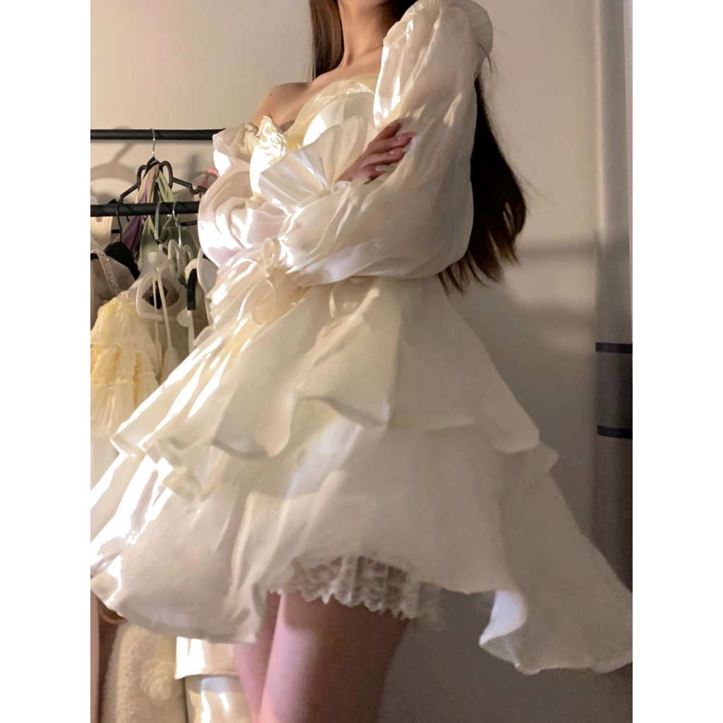 Đầm Công Chúa Dáng Ngắn Vải Lông Mịn Eo Cao Cấp Cảm Giác Cao Cấp Mùa Hè Phong Cách Pháp Cho Nữ