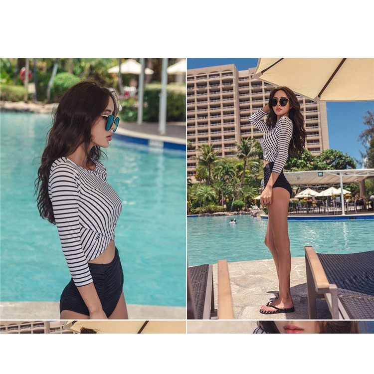 Bộ Đồ Bơi Tay Dài Hở Lưng Chống Nắng Phong Cách Hàn Quốc