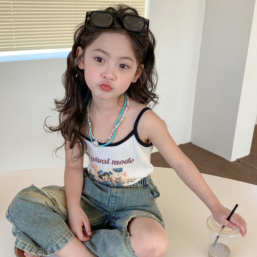 Áo Cotton Trơn Không Tay Hở Lưng Thời Trang Mùa Hè Hàn Quốc 2023 Dành Cho Bé Gái