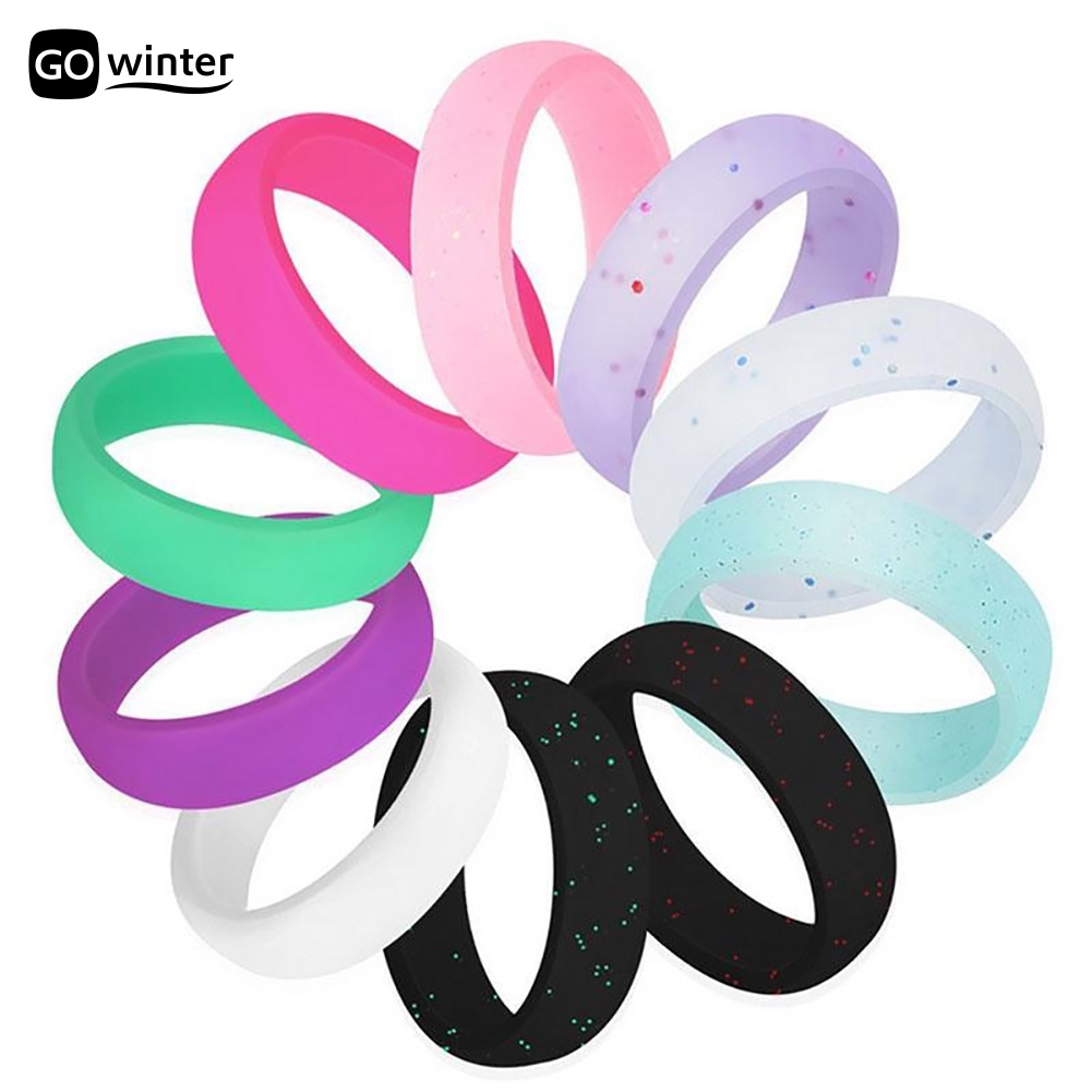 Bộ 10 Nhẫn Silicone Đính Kim Tuyến Linh Hoạt Không Gây Dị Ứng Cho Cặp Đôi