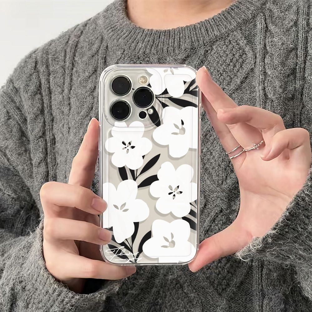 ✅Ốp Điện Thoại Mềm Chống Sốc Hình Hoa 6In Màu Trắng Đen Cho Iphone 13 max 1114pro78iPhone12 ZVLR