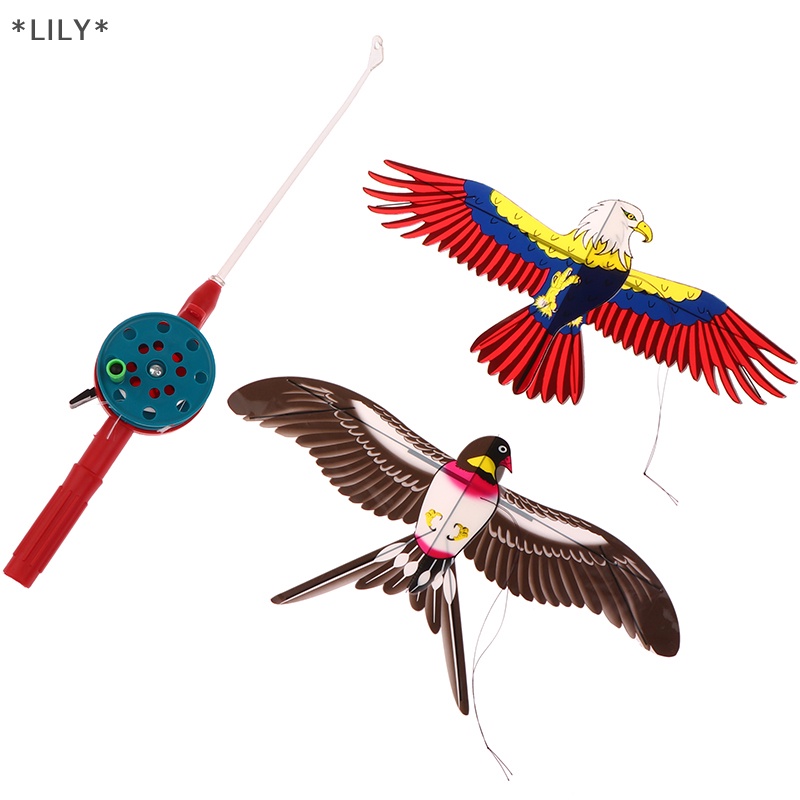 Lily phim hoạt hình trẻ em diều Mini nhựa đồ chơi diều + 40cm tay phanh cần câu đồ chơi uuu