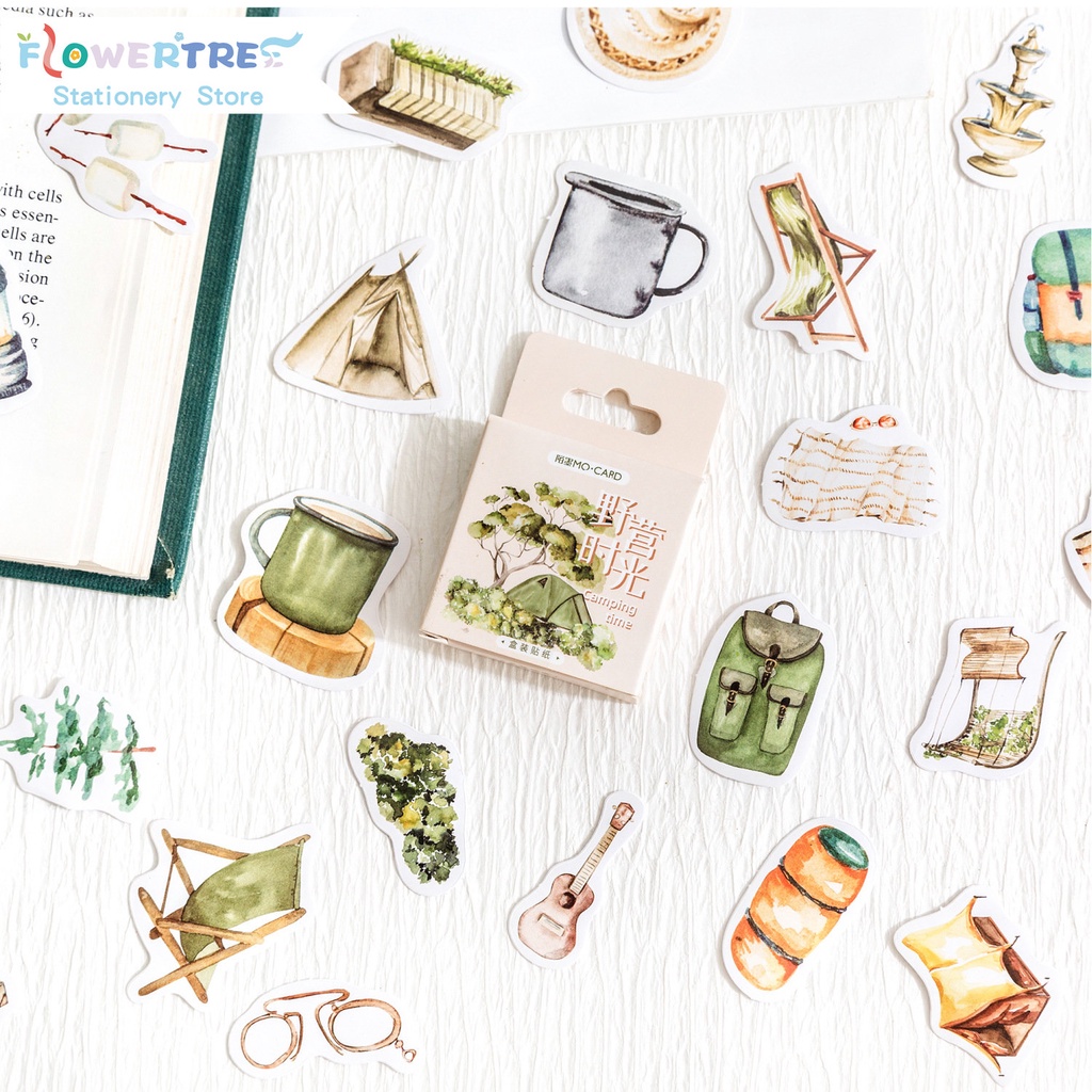Set 45 Sticker Dán Trang Trí Sổ Tay Hình Thời Gian Cắm Trại