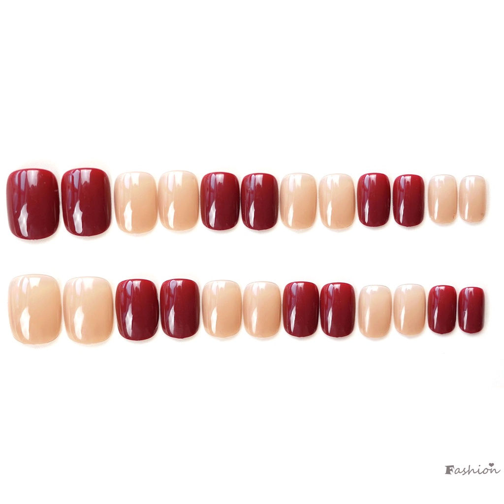 Móng Tay Giả Ngắn Màu Đỏ Rượu Vang Chống Trầy Xước Cho Nữ