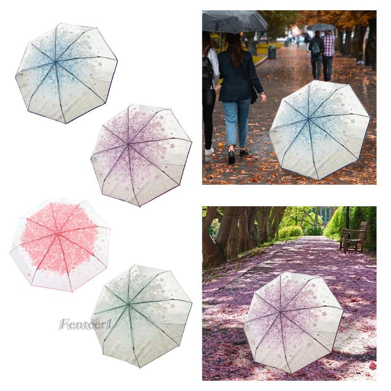 Dù Trong Suốt Hình Mái Vòm Họa Tiết Hoa Đào Fenteer1