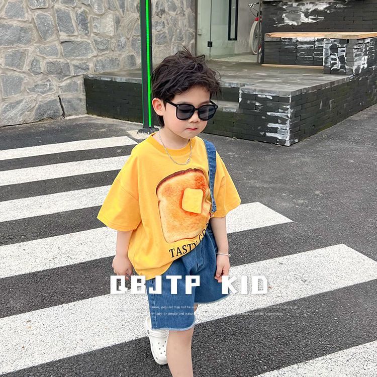 Áo Thun Cotton Ngắn Tay Cổ Tròn In Họa Tiết Hoạt Hình Thời Trang Mùa Hè Cho Bé Trai